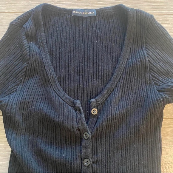 Black Ribbed Button-Up Cardigan - Picture 3 of 3